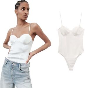 Zara Ivory Satin Bustier Bodysuit XS